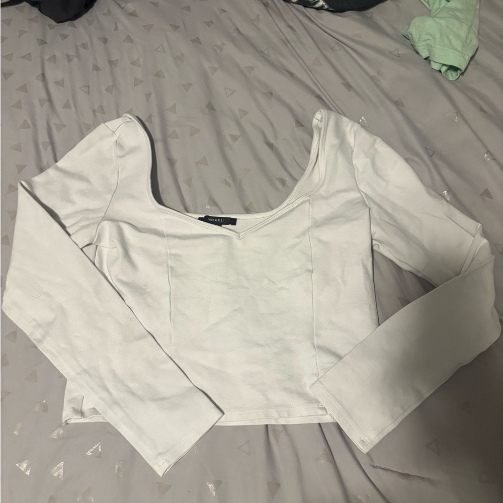 Forever 21 White Fitted Long Sleeve